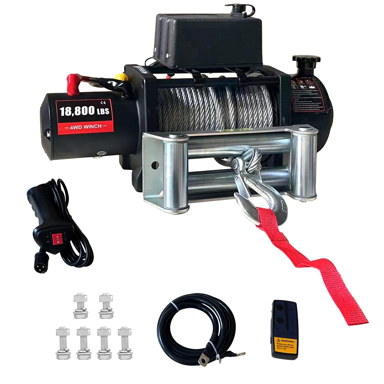 

12V Electric Winch, 18800LBS Load Capacity Synthetic Rope Towing Winches, IP67 Electric Winch with Hawse Fairlead, 2 in 1 Remote