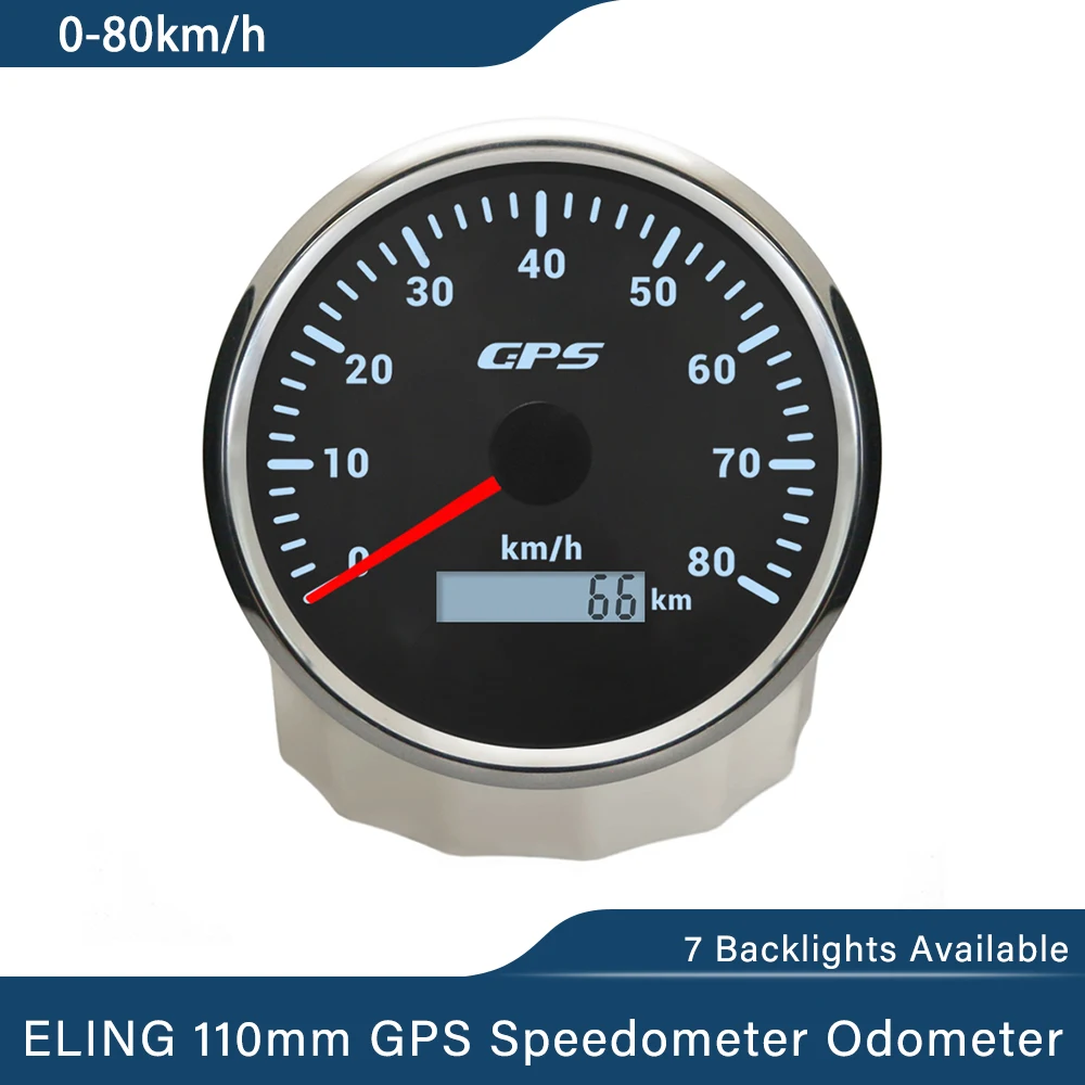 

ELING 110 мм GPS-спидометр 0-60 км/ч 0-120 км/ч 0-200 км/ч с GPS-антенной и 7 цветами подсветки для лодки, грузовика, автомобиля, универсальный