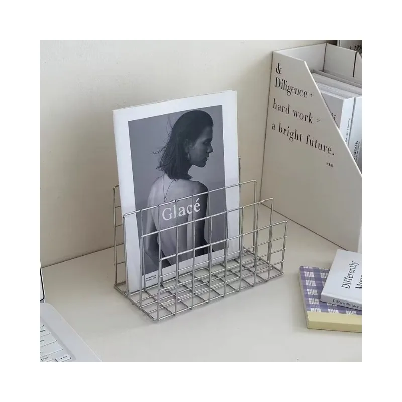 Minimalist Desktop Wrought Iron Storage Rack Vertical Bookshelf Organizing Rack Desktop Storage Supplies Magazine Storage Rack