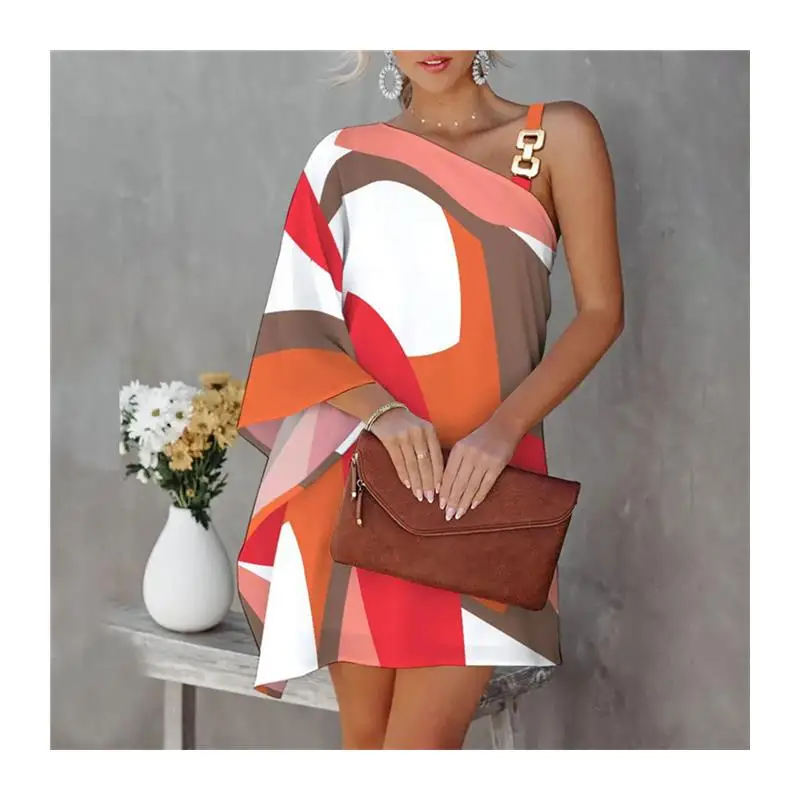 Summer 2023 Sexy Print ter Ne off oulder Dr Women's Cross Border Faion Long Skirt round Ne Svel Other Mat...