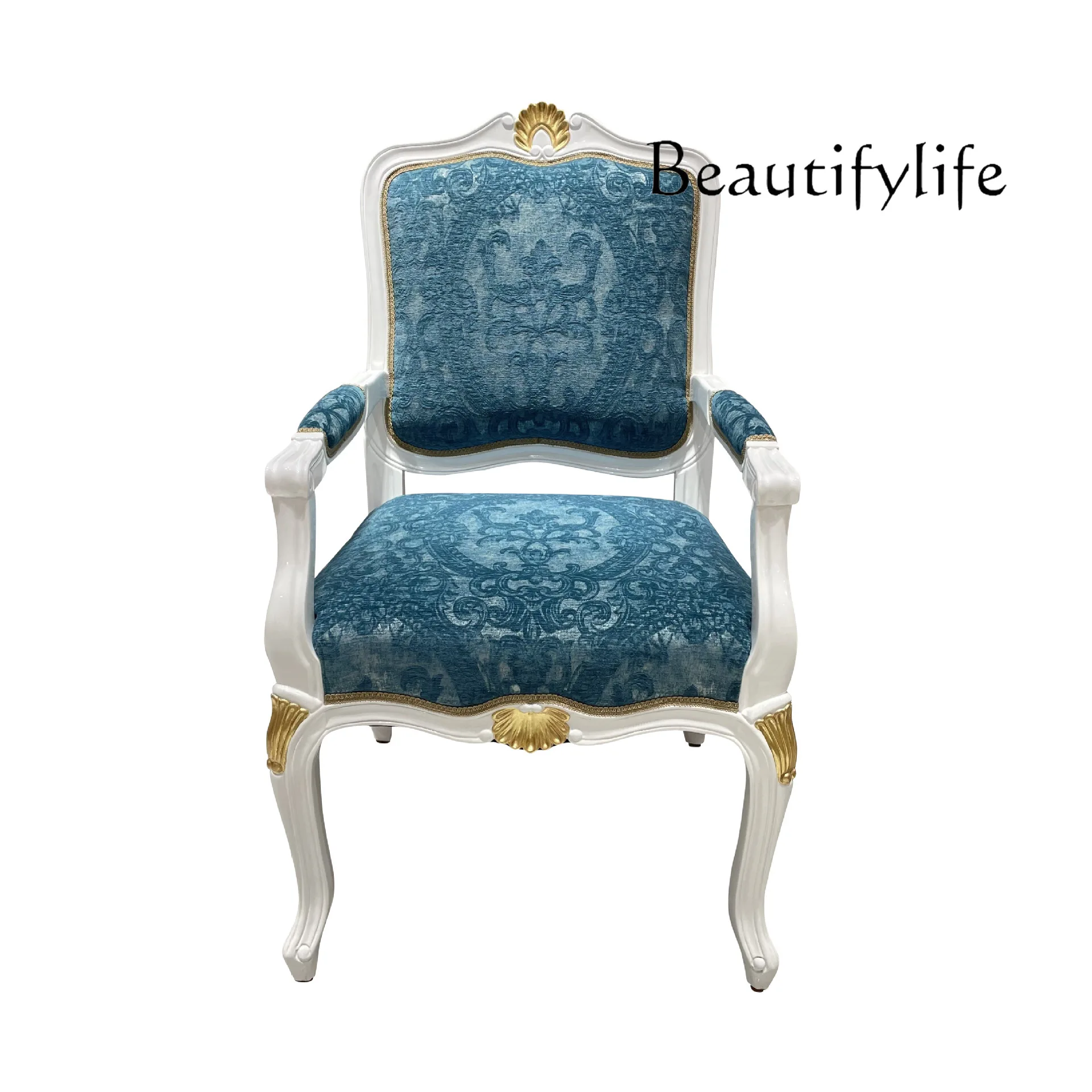 

European Leisure Chair Classical Solid Wood Carving Dining Chair Balcony French Luxury Office Coffee Chair