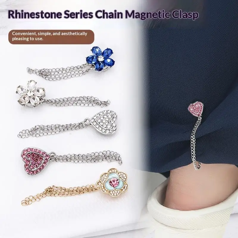 1pcs Heart Flowers Magnetic Adjustable Trouser Legs Clips For Pants Pin Retractable Fixed Leg Pants Loose Button For Jeans