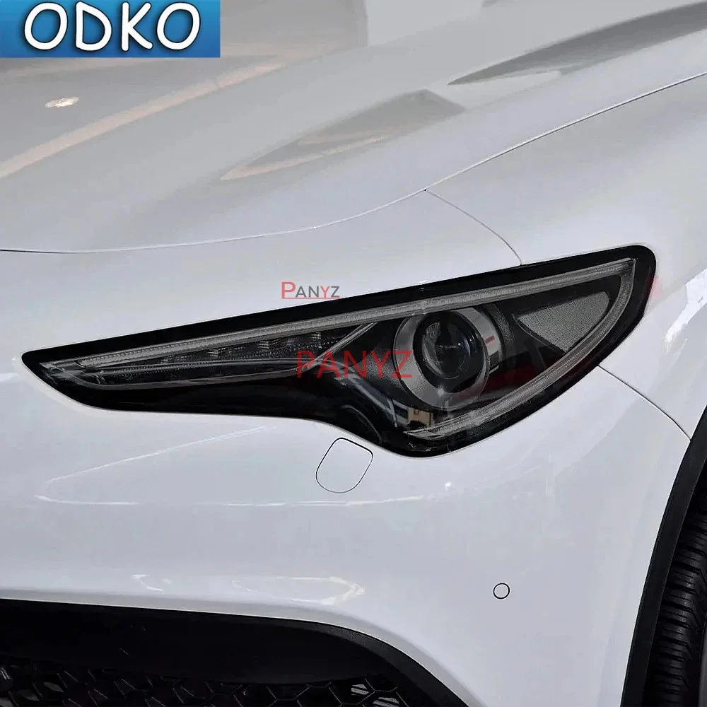 For Alfa Romeo Giulia 952 Stelvio 949 Car Headlight Protective Film Headlamp Transparent Black TPU Sticker 2 Pcs Accessories