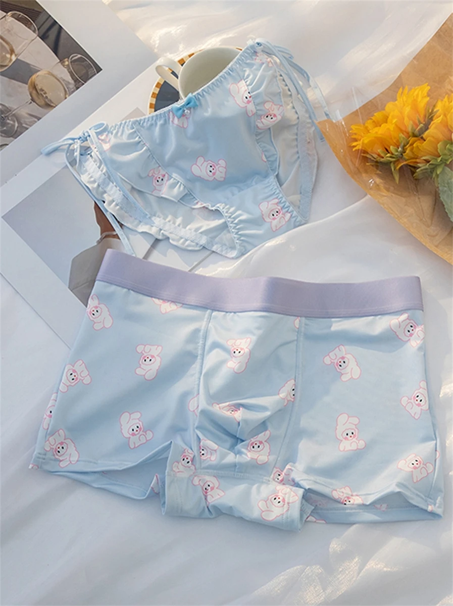 Japanese Cute Style Sweet Lolita Man Girls Lovers Briefs Boxers Kawaii Printing Rabbit Bear Bandages Lace Ruffle Panties