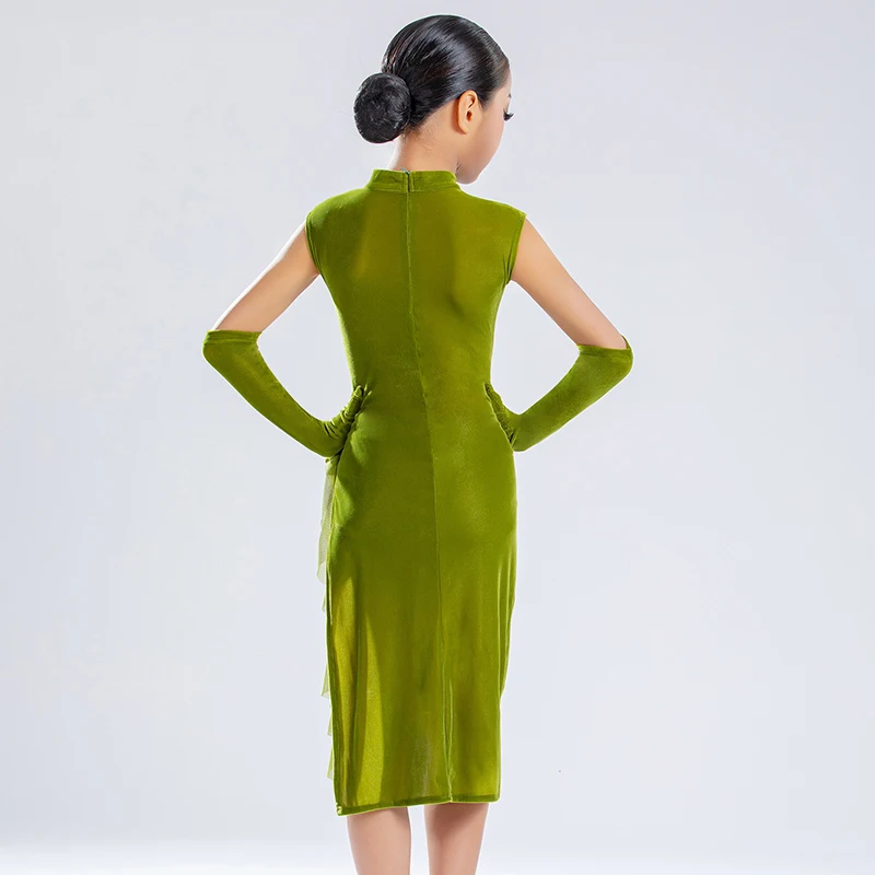 Kids Performance Dancing Dress Green Ballroom Dance Competition Clothes For Girls Latin Dance Party Dresses Dancewear SL12869