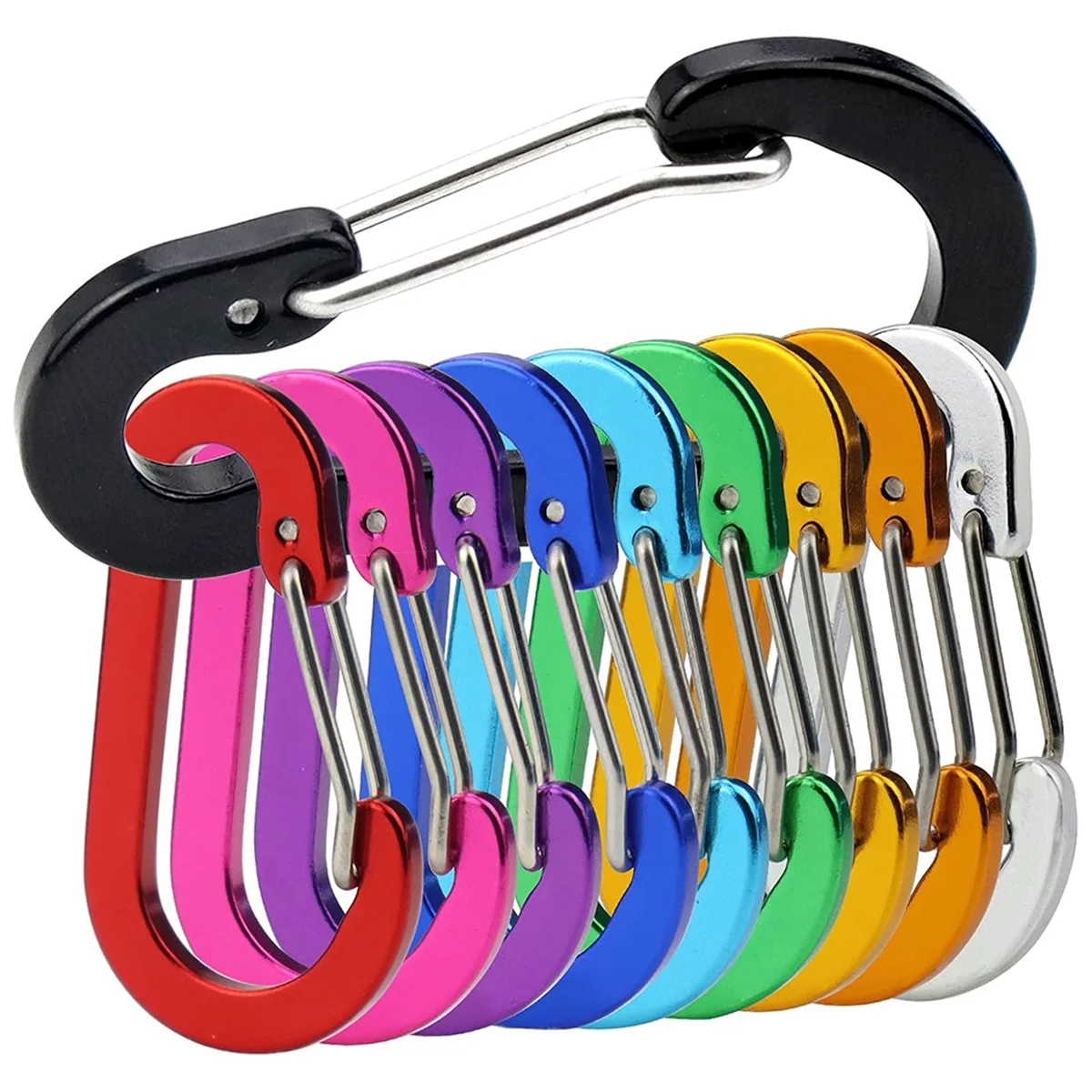 AT59 10pcs Mini Carabiner Clip Aluminum Light Weight D-Shape Spring for Keychain Climbing Fishing Hiking Outdoor,Multicolour