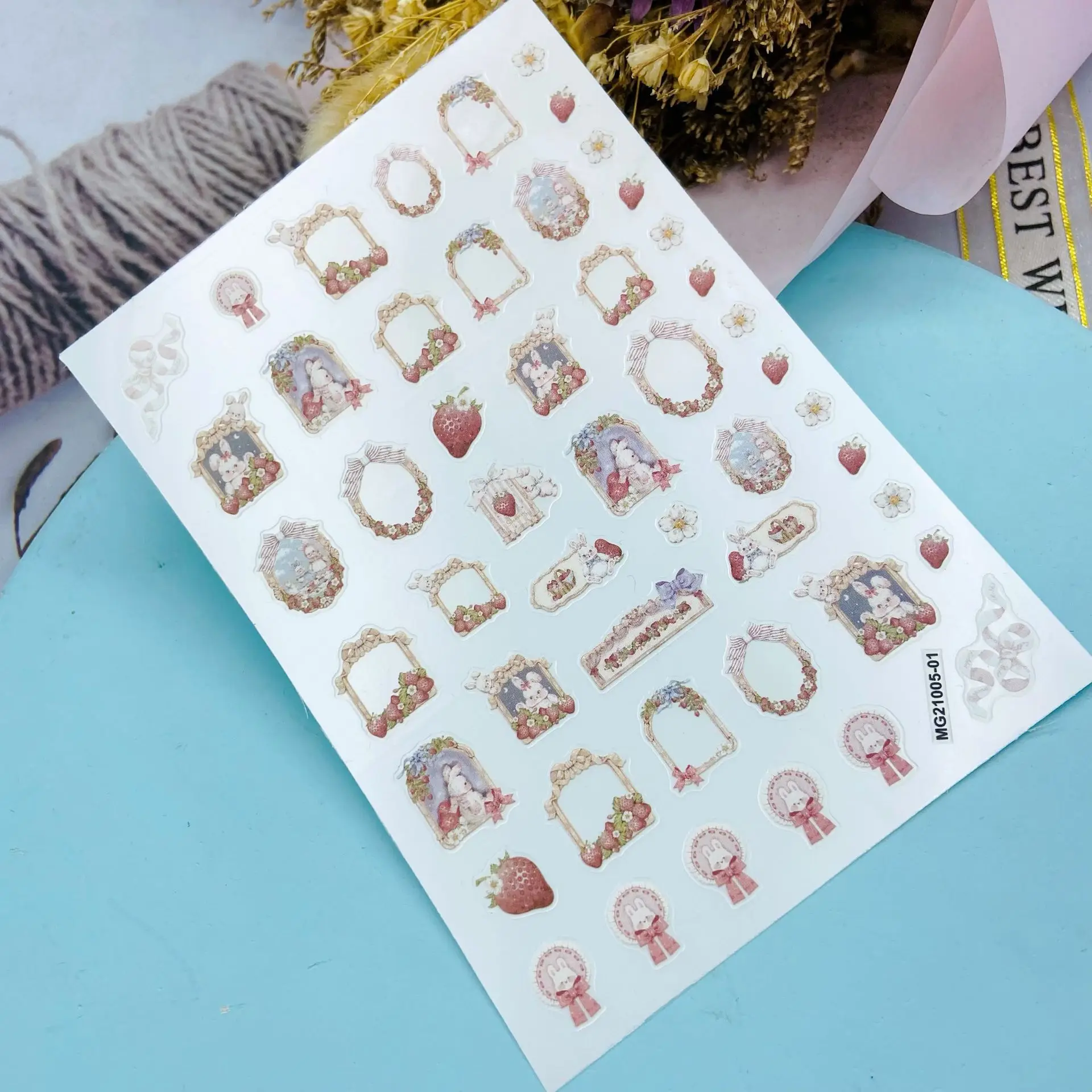 Japanese Style DIY Nail Stickers New Design of Retro Vintage Flowers Wreath & Baby Bears and Rabbits Back Glue Dry Nail Decals