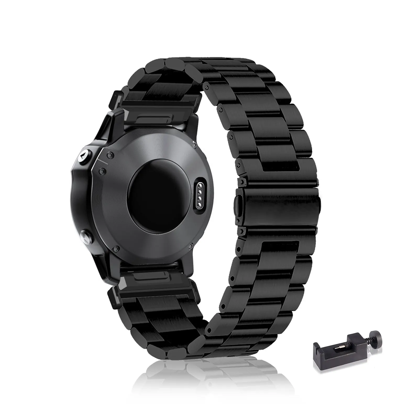 

Stainless Steel Bands for Garmin Fenix 6 Pro/Fenix 6/Fenix 5/Fenix 5 Plus Band, Three Columns Metal Replacement Strap