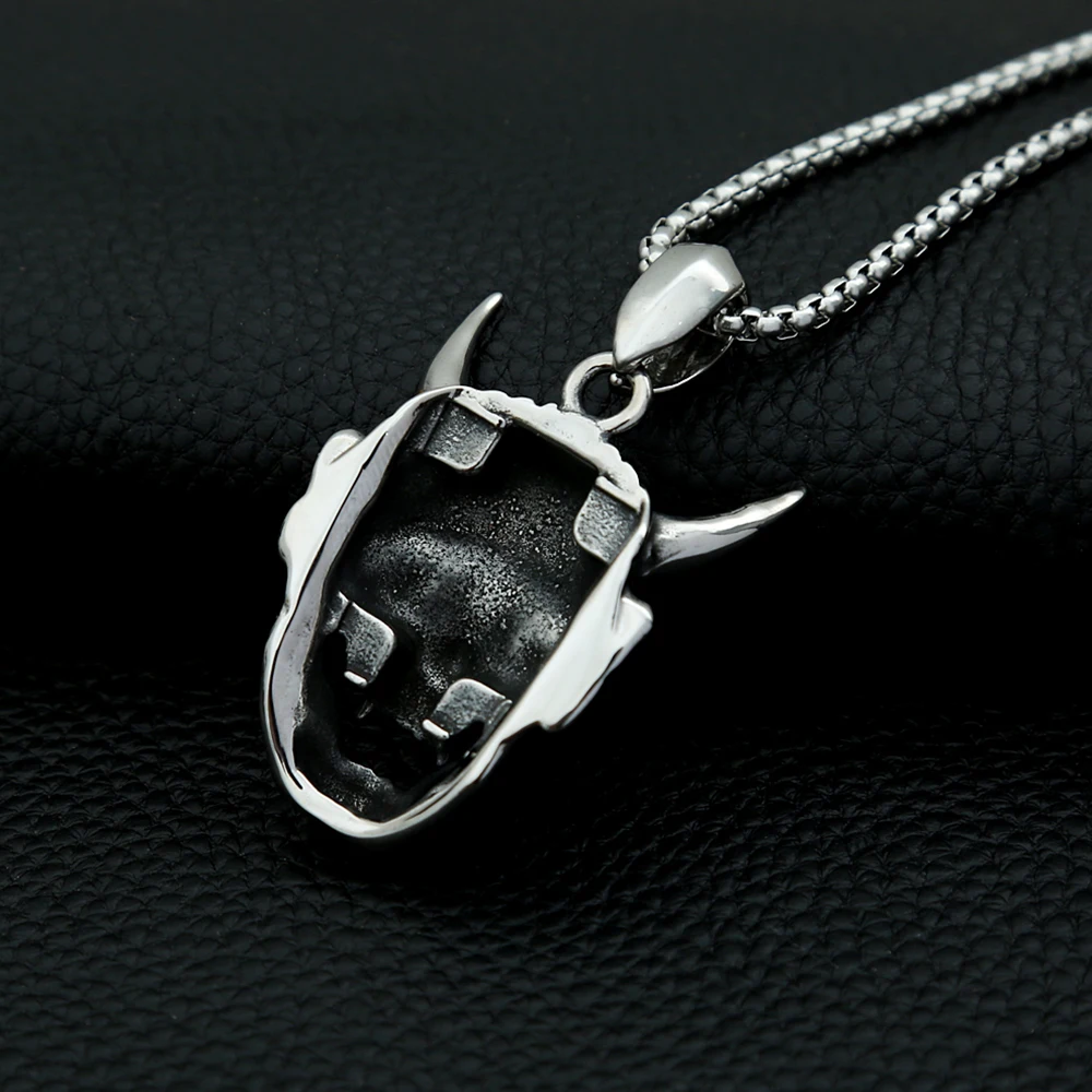 Vintage Personality Prajna Mask Pendant Necklaces For Men 316L Stainless Steel Domineering Demon Skull Jewelry Gift Dropshipping view 4