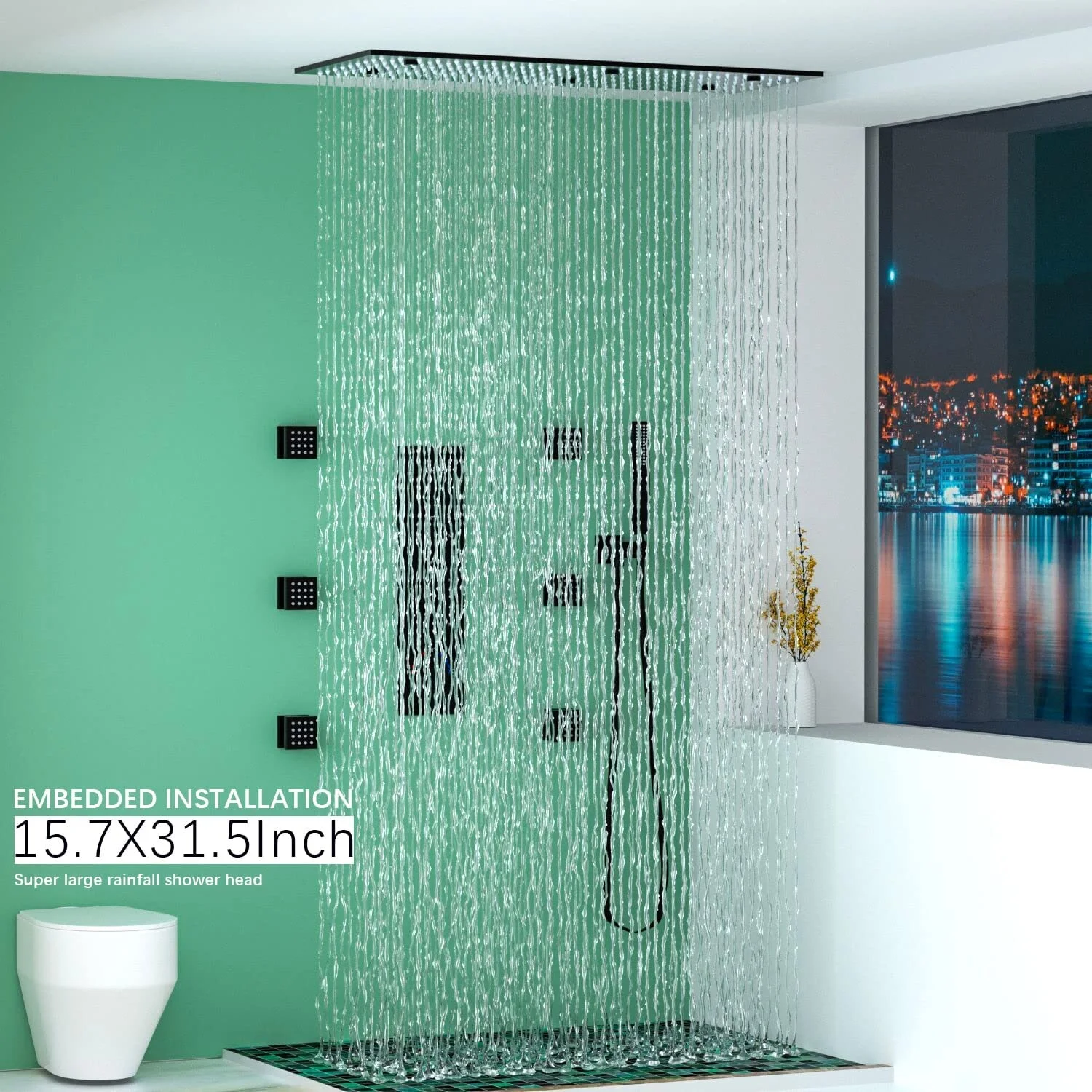 

Ceiling 16*32inch Gold Washroom Large Rainfall Rain Shower System Thermostatic Valve Wall Mount Shower Set Bathroom With Jets