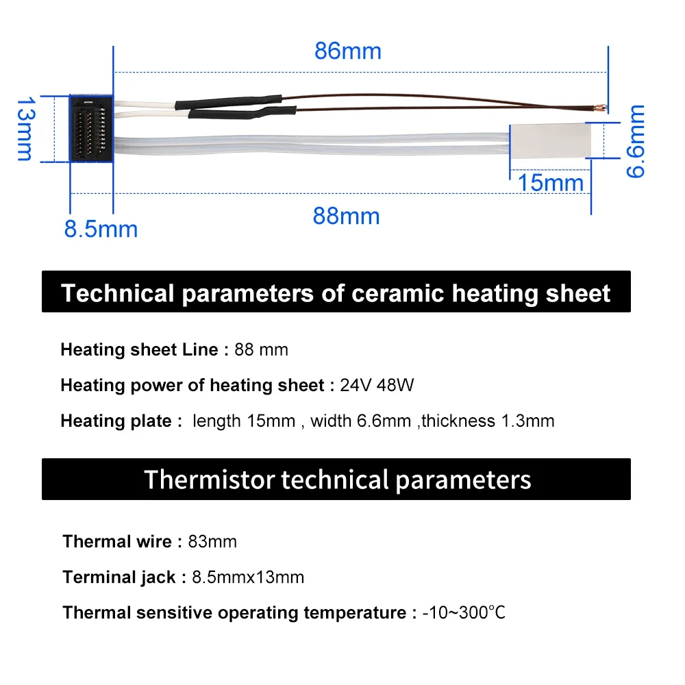 1PCS For Bambu Lab P1P P1S Thermistor Ceramic Cartridge Heater 24v 48w Heating Tube for 3D Printing Thermistor Hotend