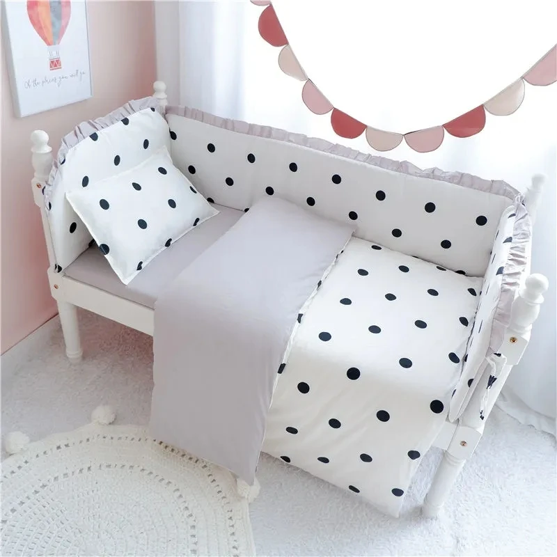 6 Pcs/set Crib Bumpers Fitted Sheet Pillowcase Suit Pure Cotton Anti-collision Crib Bumpers Removable Washable Bed Fence