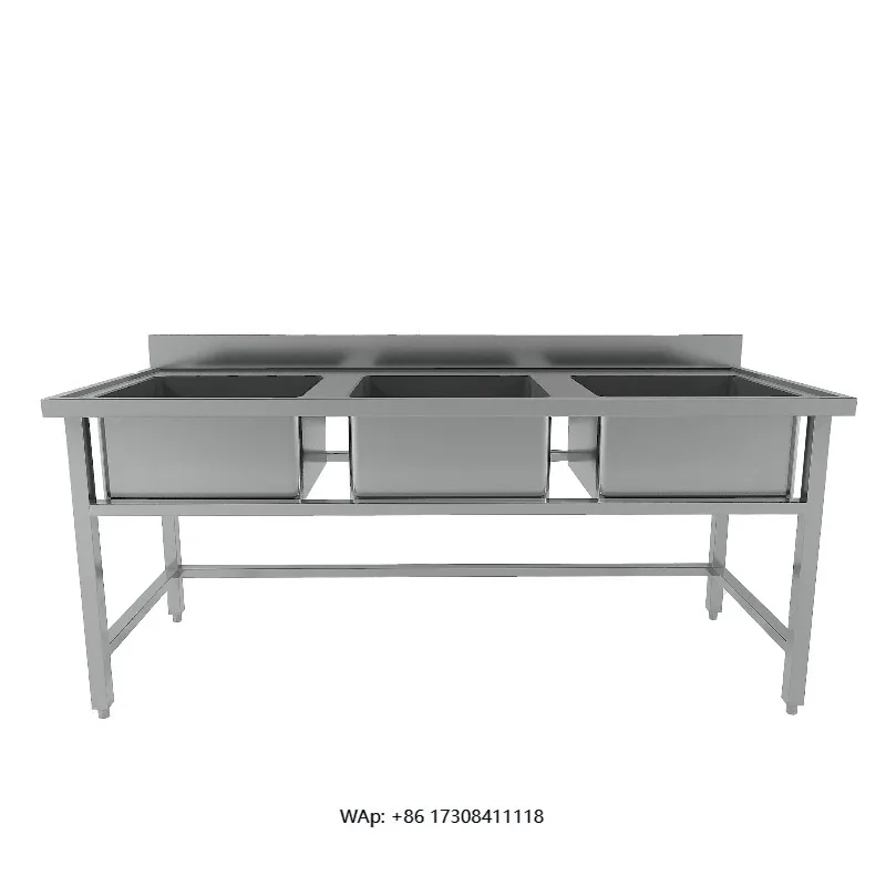 Commercial Kitchen Steel Fabrication 304 Stainless Steel Triple Bowl Sink