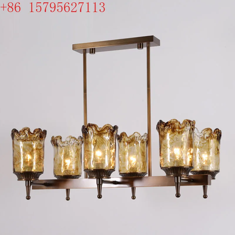 

Американский полностью медный потолочный светильник для столовой, атмосферный прямоугольный обеденный стол в стиле ретро, используемый учебный светильник