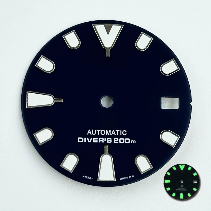 Customized New Log NH35 Dial Diameter 28.5mm Green Luminous Mechanical Watch Modified Diving Watch Literal Watch Accessories