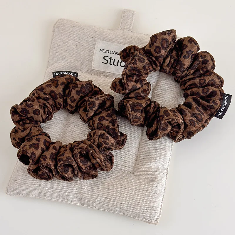 Korean Leopard Suede Hair Scrunchie Small Size Cute Elastic Tie for Girls Women Ponytail Bun Holder Daily Wear Hair Accessory