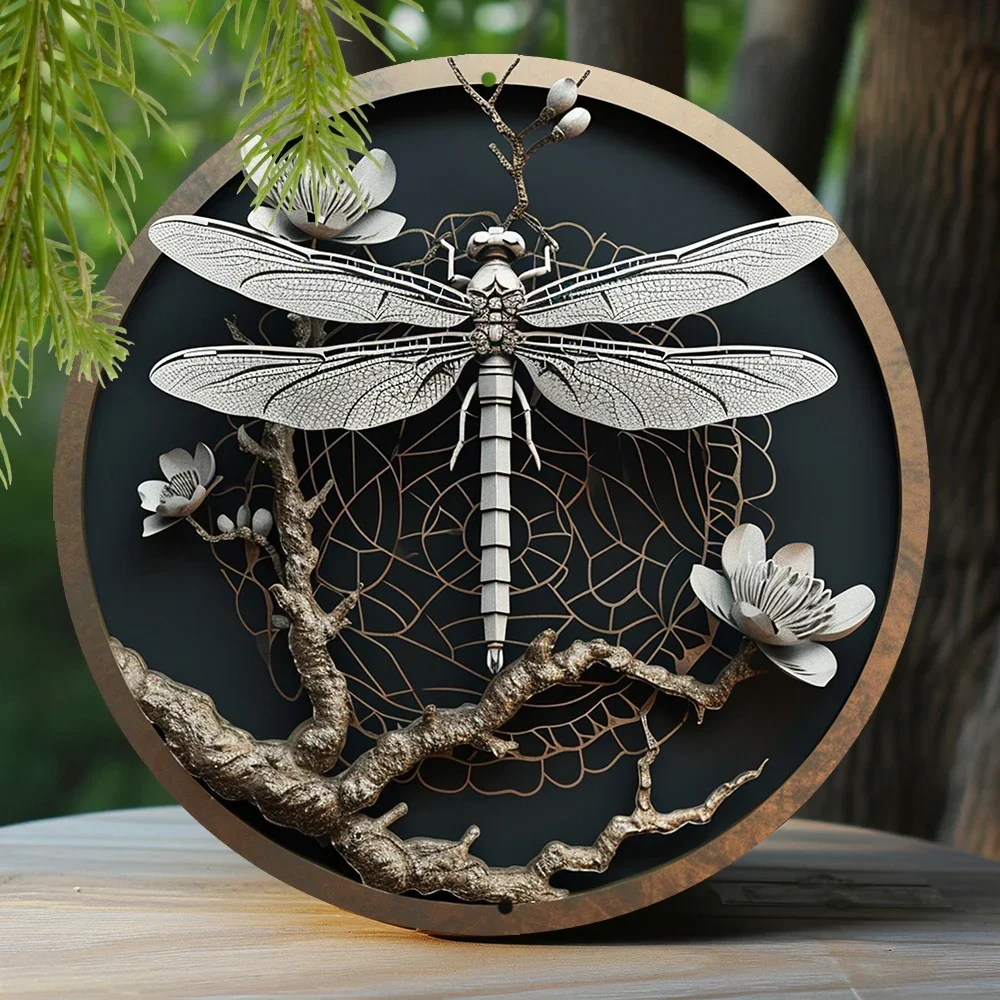 

Алюминиевый знак с искусственным вырезом, картина, круговой знак венка, украшение для спальни, подарок на день матери, украшение со стрекозой