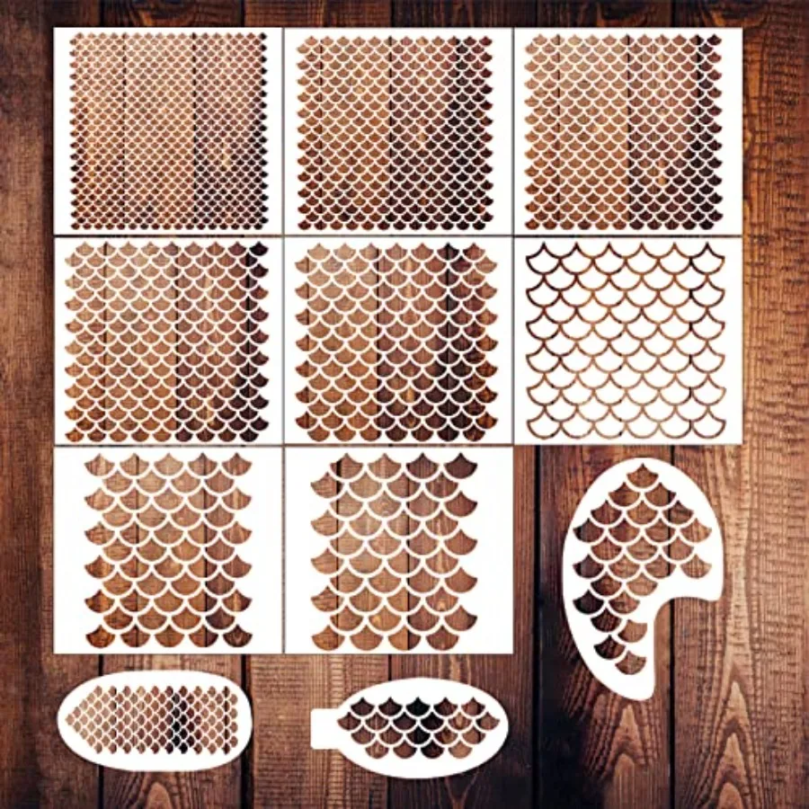 Mermaid Makeup Mermaid Scale Stencil Airbrush Stencils Large Plastic Dragon Reusable Fish Scales Animal Print Templates Kit for