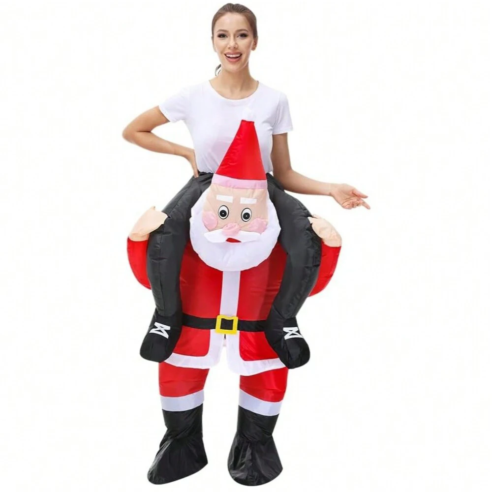 Ride On Santa Claus Inflatable Costume, Blow Up Santa Ride On Suit, Funny Christmas Cosplay Outfit for Xmas Party Fancy Dress view 3