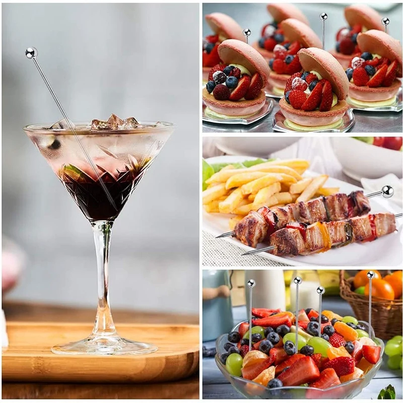 ABSF 15Pcs Cocktail Picks, 4 Inch Reusable Stainless Steel Martini Picks Cocktail Toothpicks For Olives Appetizers Sandwich