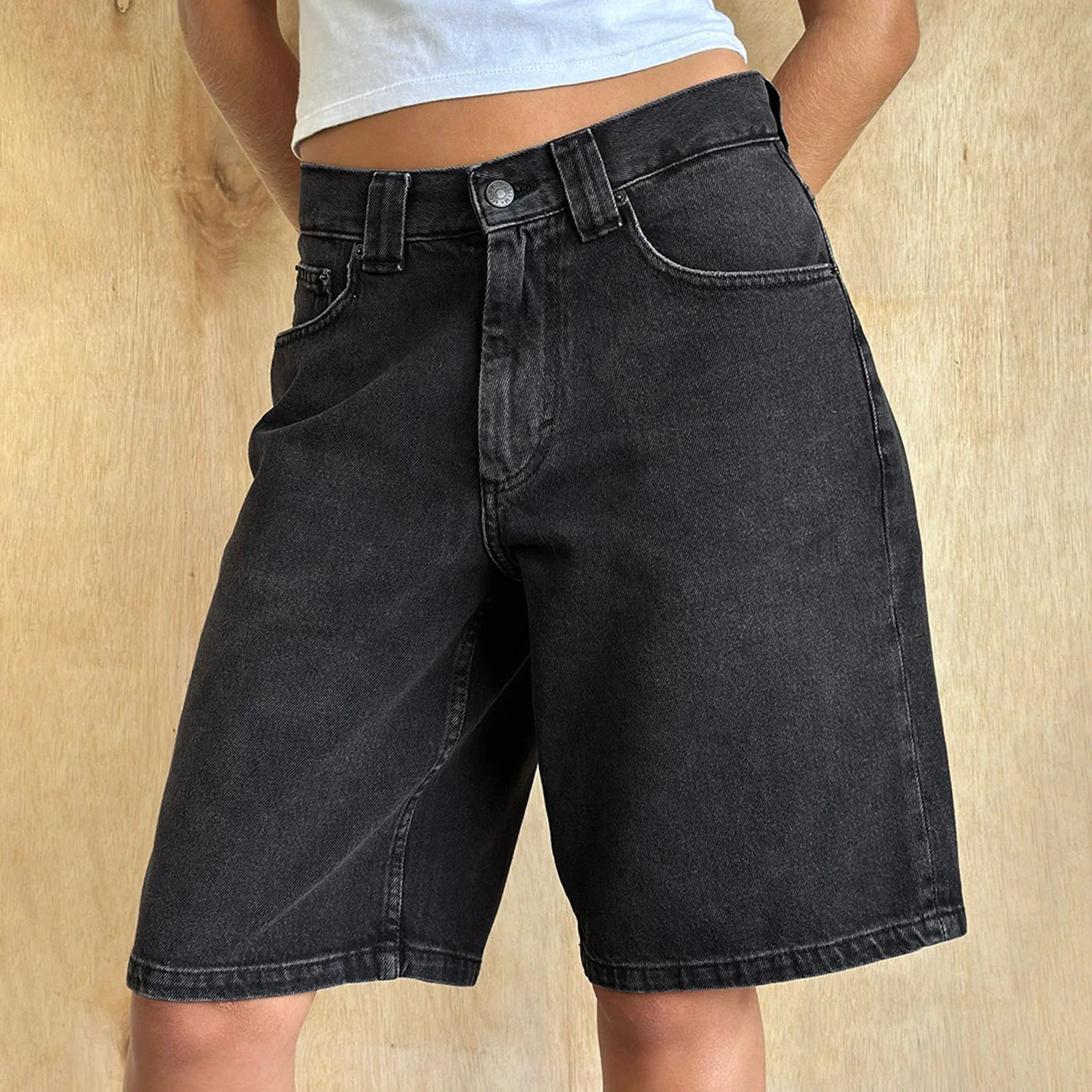 Women's Jean Shorts Y2k Loose Denim Baggy Bermuda Shorts Low Rise Wide Leg Trendy Casual Summer Denim Shorts