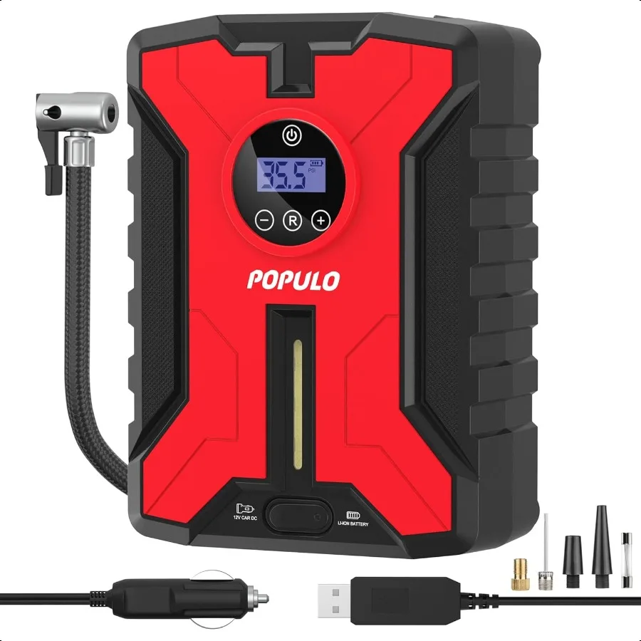 

DualPower Cordl Tire Iator Portable Air Compror Rechargeable Battery Powered Tire Pump with USB Charge 150PSI 12V Car DC Electr