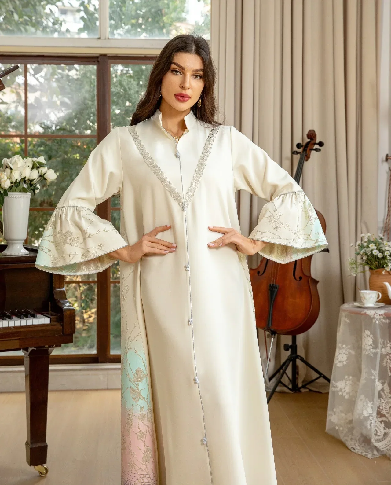 

Long Sleeve Abayas for Women Muslim Dress Woman Elegant Arabia Dubai Abayas Party Evening Dress Moroccan Kaftan Gradient Robe