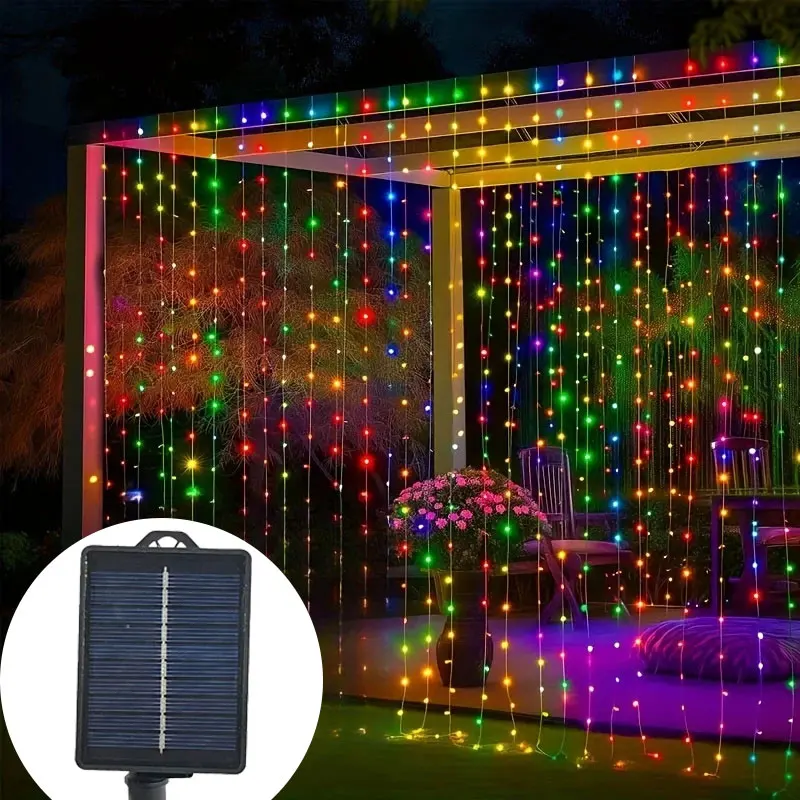 

8 Lighting Moeds Solar Power LED Curtain Fairy Lights String Wedding Holiday Garden Party Outdoor Patio Ramadan Home Decoration