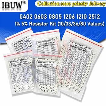 200 adet 660 adet 720 adet 4000 adet 0402 0603 0805 1206 1210 2512 SMD direnç kiti igmopnrq çeşitli kiti 10K 100K 1K 1R 100R 220R 1% 5%
