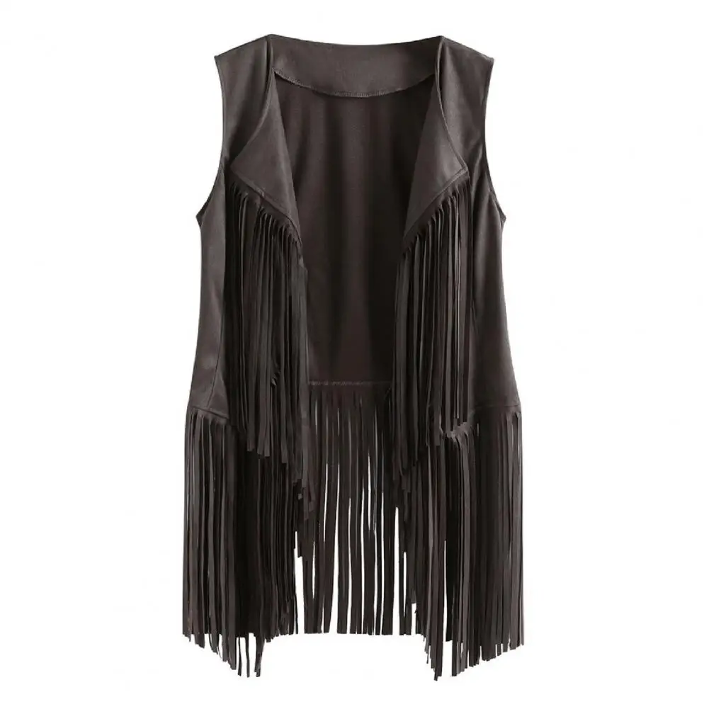 Women Fringed Waistcoat Vintage Tassel Vest 70s Faux Suede Rivets Sleeveless Fringe Jacket Waistcoat Street Fringed Vest Jacket