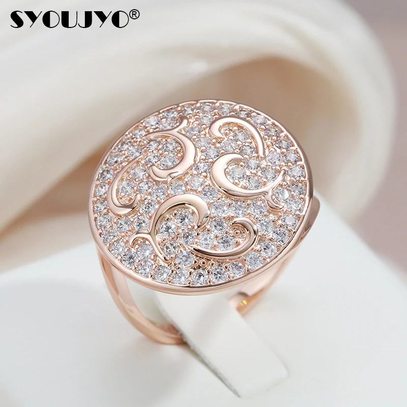 SYOUJYO Big Size 585 Rose Gold Color Round Rings For Women Natural Zircon Full Paved Fine Jewelry Trendy Rings Luxury Design