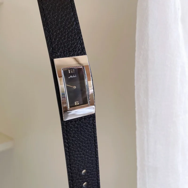 

Vintage Women's Watch Fashion Square Black Leather Bracelet Exquisite Clock Gift Elegant Women's Watch