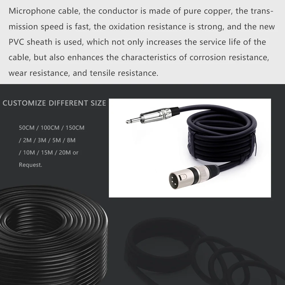 3.5mm Mono Jack Male to XLR Male 3-Pin to TS Balanced Microphone Interconnect Cable Quarter Inch to XLR Cord for AMP view 3