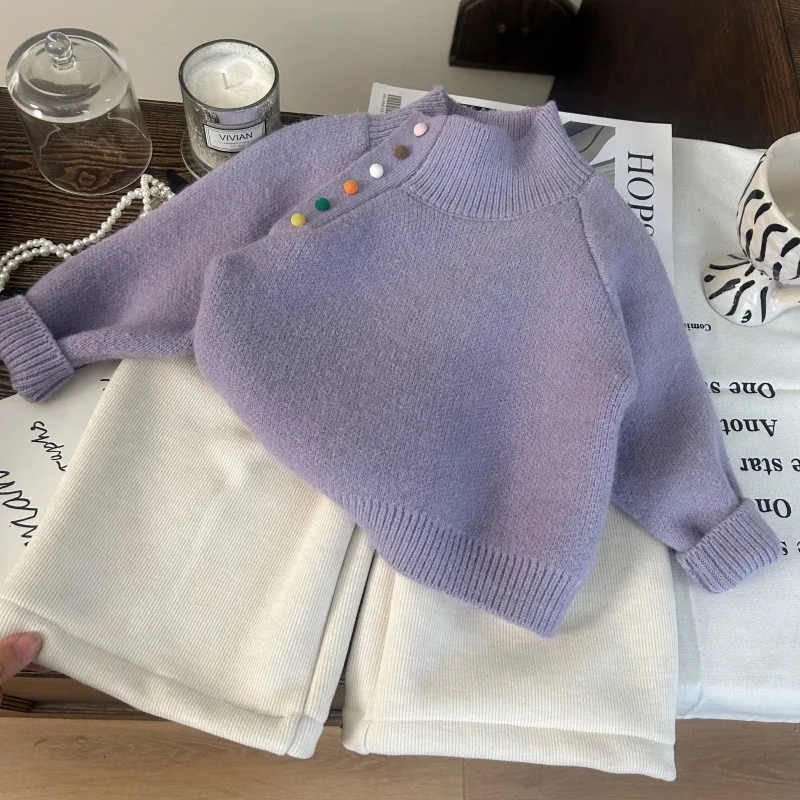 طفل فتاة 2 قطعة دعوى شتاء جديد ملون رقيق الكرة رشاقته الدافئة الاطفال الفتيات سترة بلون الصوف الرضع طفل الفتيات بانت