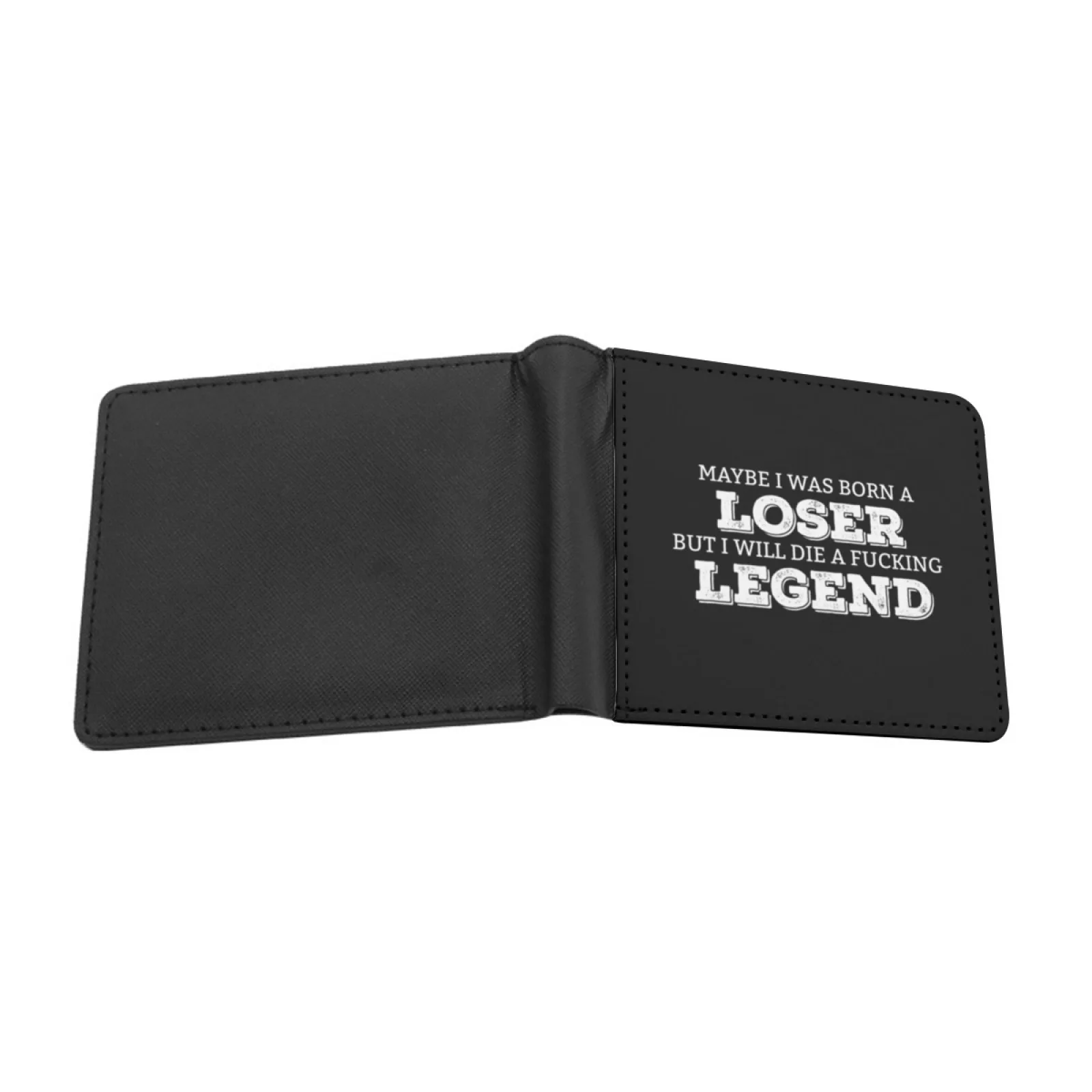 Myaybe I Was Born A Loser But I Will Die A Legend Inspirational Personalized Men's Leather Wallet Credit Card Pouch Purse