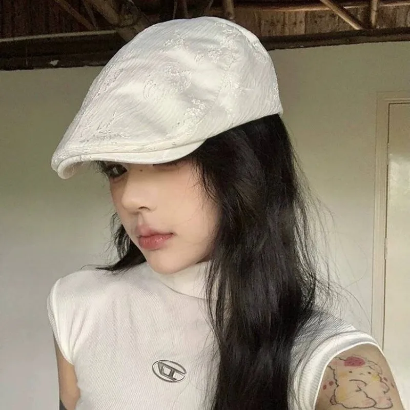 New Korean Style National Style Bamboo Leaf Embroidery Fashion Baseball Cap for Women Casual Streetwear Trendy Brand Forward Cap