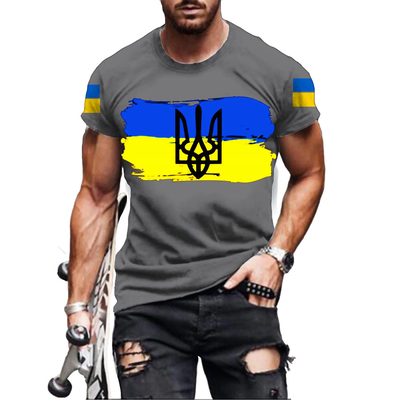 Ukrainian National Emblem Print T Shirt For Men Fashion Trend Harajuku Vintage Clothes Casual O-neck Oversized Tops Summer Tees