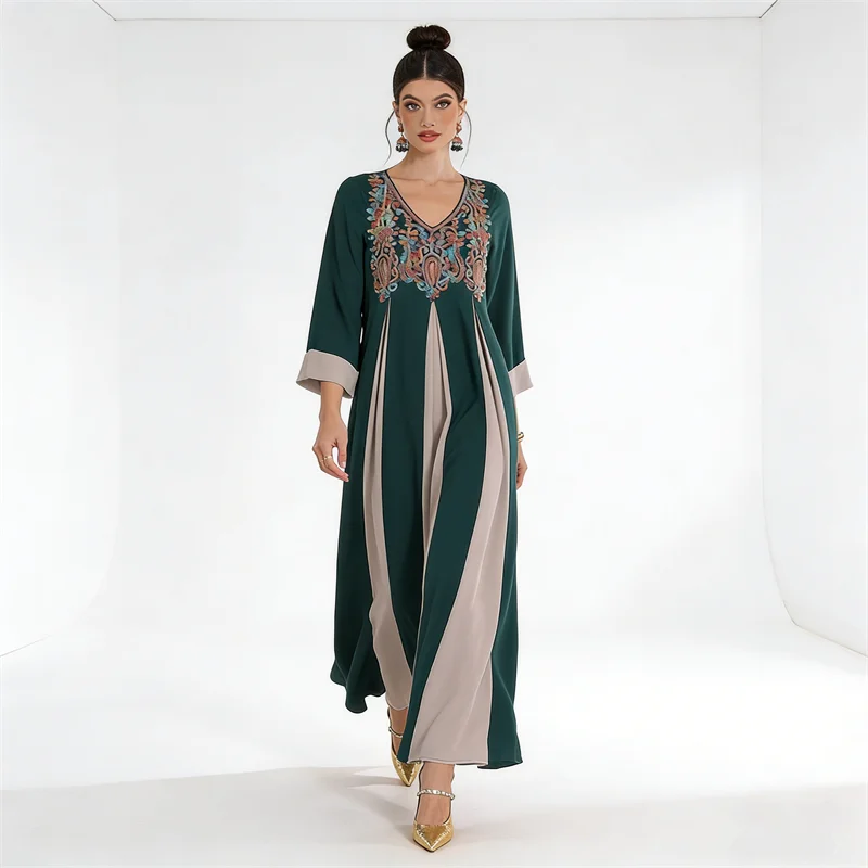 

Ramadan Muslim Women Dress Embroidery Abaya Dubai Kaftan Eid Djellaba Islam Clothing Morocco Caftan Femme Musulmane Robe Abayas