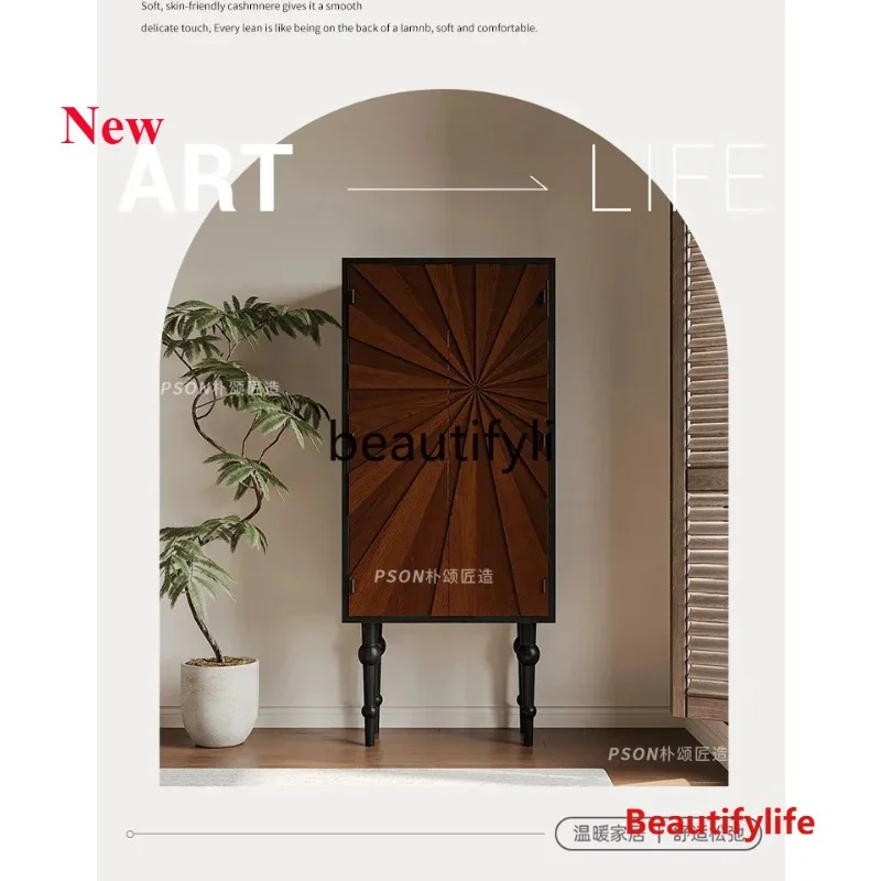 

Wabi Sand solid wood bucket cabinet retro carved porch decorative cabinet French bedroom homestay storage cabinetEsmt163