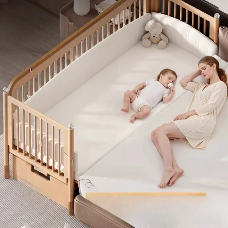 

Nordic widened bedside splicing bed seamless solid beech can be lifted