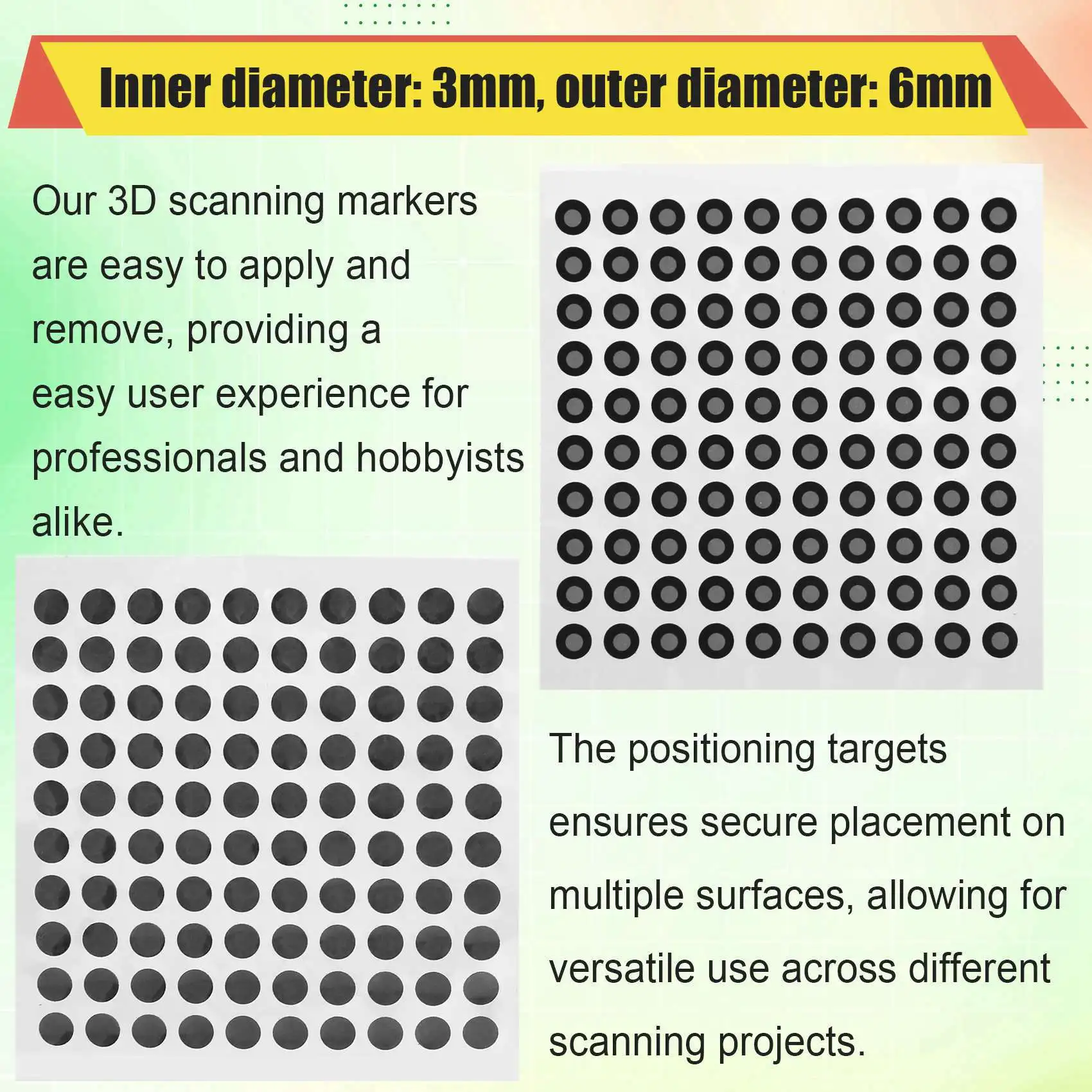 

Точки для 3D-сканирования AB34-2000: 3 внутренних и 6 внешних точек, 3D-сканер для металлических деталей, 3 внутренних и 6 внешних точек, 6 мм, для ручного 3D-сканирования.