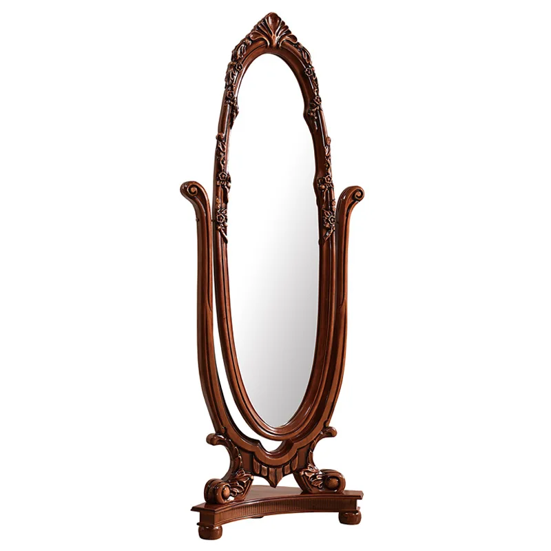 

European dressing mirror American classical solid wood carving flower full body mirror