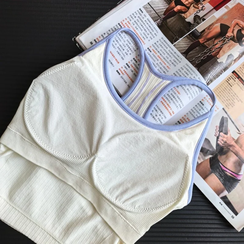 Women Seamless Padded Sports Bra, Contrast Trim Breathable Crop Top for Yoga Pilates & Gym Workout 5
