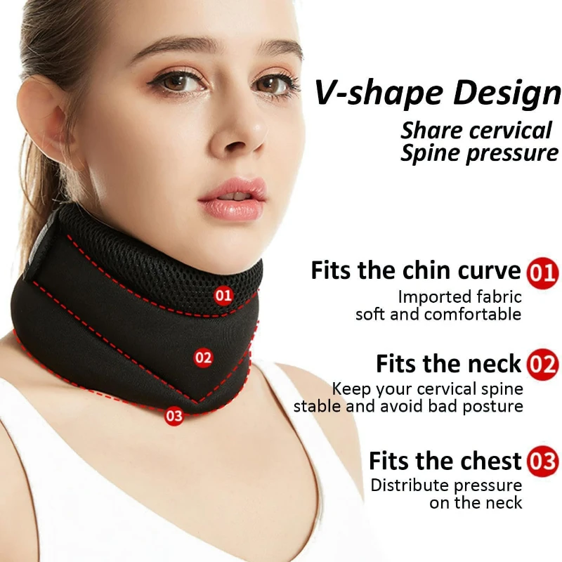 Neck Support Cervical Brace Adjustable Cervical Collar Soft Durable Foam for Relieve Cervical Pain Airplane Travel Nap Health