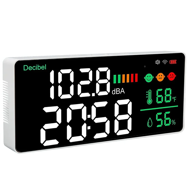 

4-In-1 Decibel Meter, WiFi Wall Mounted Sound Level Meter Digital Clock Temperature Humidity Meter, 30-130DBA DB Meter