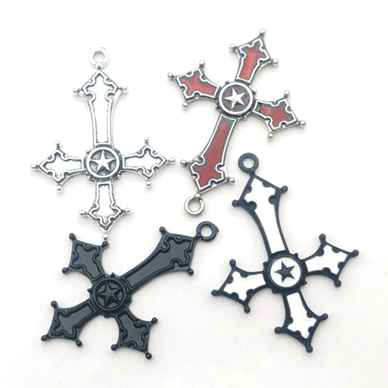 5pcs 54x40mm Pentagram Cross Gothic Alloy Tibetan Pendants Antique Jewelry Making Small Pendant DIY Handmade Accessories