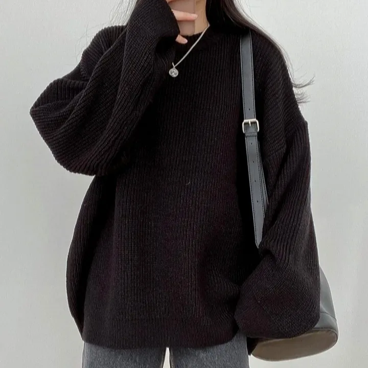 Elegancki sweter na jesień i zimę, swobodny, podstawowy, dzianinowy, luźny krój, wkładany przez głowę, uniwersalny top dla młodszej wyglądającej postaci.