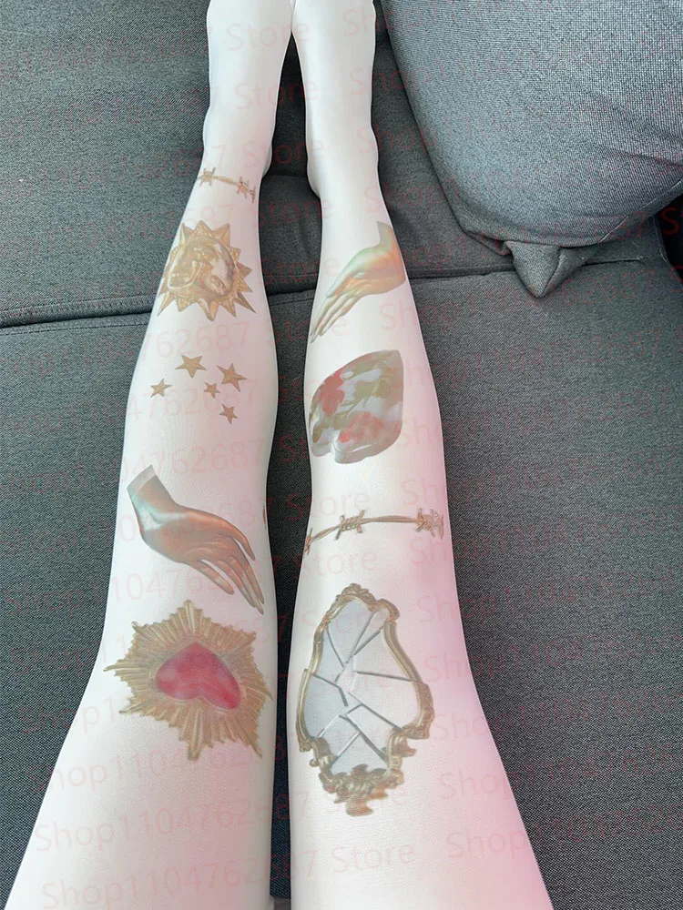 

Gothic women's Punk thigh socks with white print stockings JK Harajuku casual sexy knee socks Y2K cosplay socks emo girl street