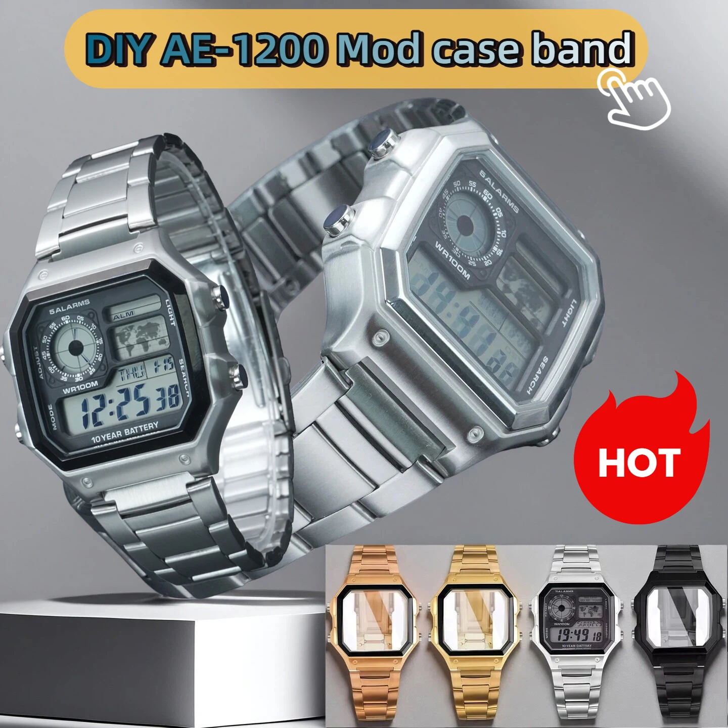 For Casio AE-1200WH AE-1300 Metal Bezel strap Mirror Waterproof Ring Tools AE1200 Stainless Steel Case band Mod Kit Upgrade Part