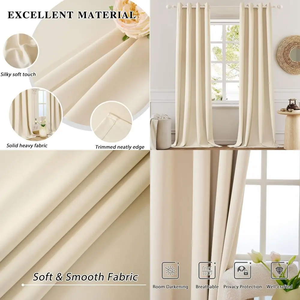 

Thermal Insulated Blackout Curtains, Grommet Top, 2 Panels, 52x108, Beige Cream for Living/Bedroom